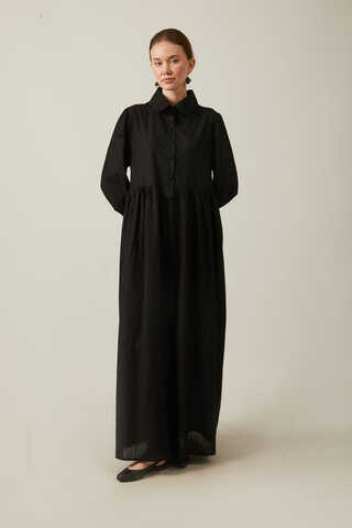 Slub Cotton Dress Black - 4