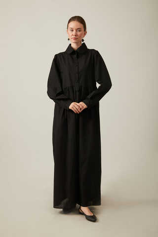 Slub Cotton Dress Black - 10