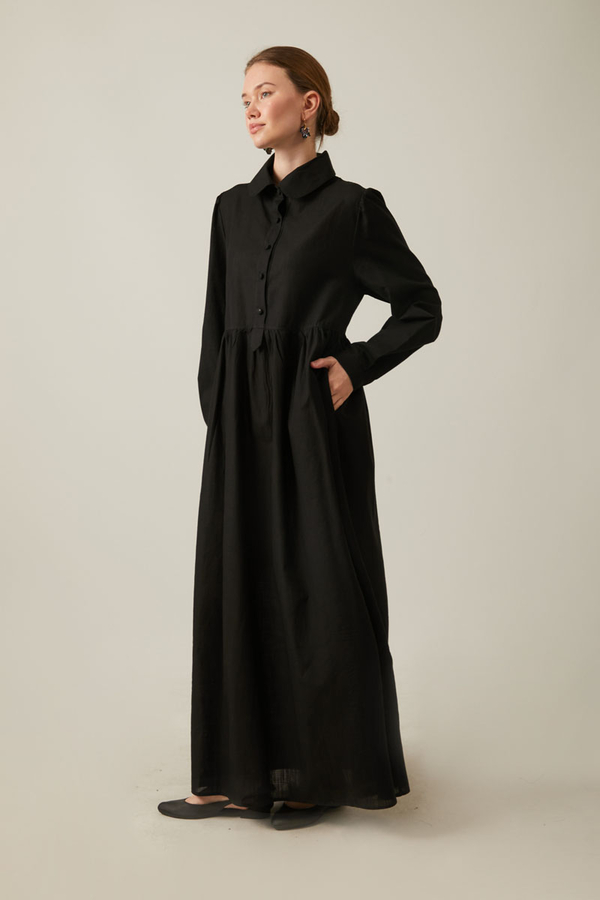 Slub Cotton Dress Black - 12