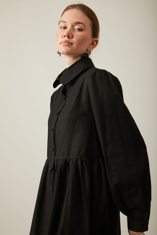 Slub Cotton Dress Black - 7