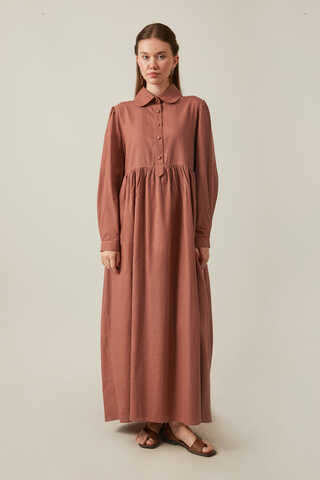 Slub Cotton Dress Brick - 2