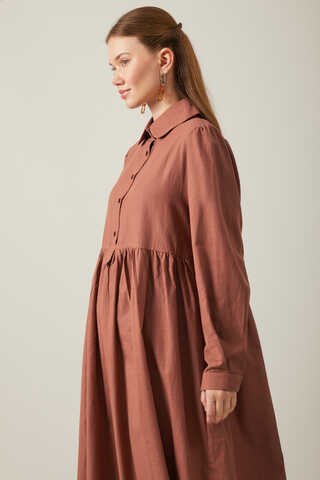 Slub Cotton Dress Brick - 9