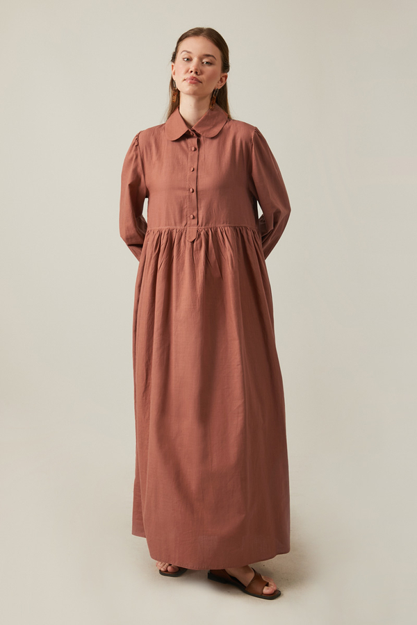 Slub Cotton Dress Brick - 5