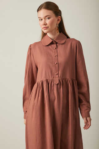 Slub Cotton Dress Brick - 3