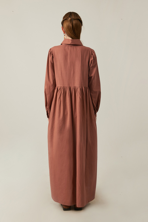 Slub Cotton Dress Brick - 14