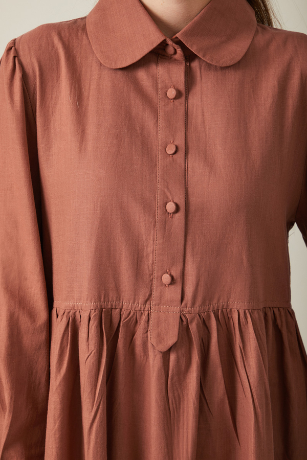 Slub Cotton Dress Brick - 7