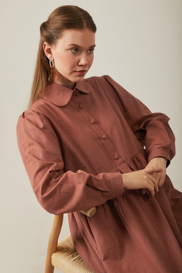 Slub Cotton Dress Brick - 6