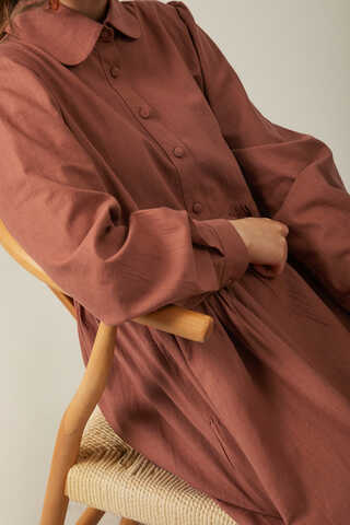 Slub Cotton Dress Brick - 4