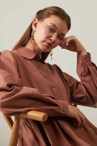 Slub Cotton Dress Brick - 11