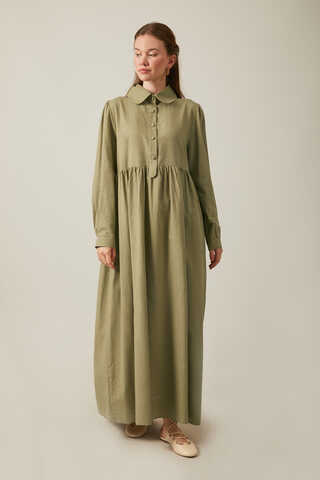 Slub Cotton Dress Khaki - 13