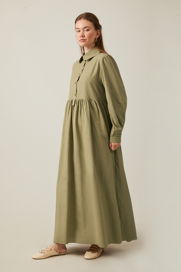 Slub Cotton Dress Khaki - 10