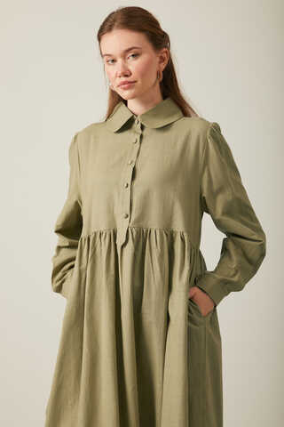Slub Cotton Dress Khaki - 15