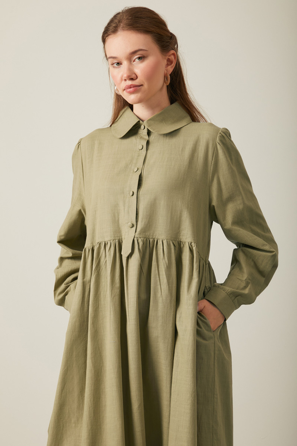 Slub Cotton Dress Khaki - 15