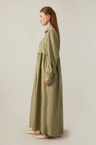 Slub Cotton Dress Khaki - 16