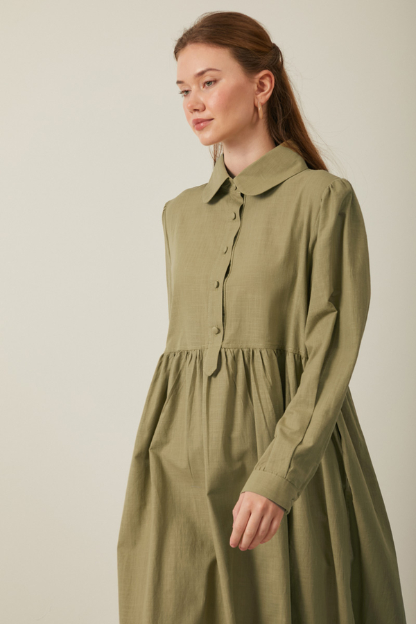 Slub Cotton Dress Khaki - 12