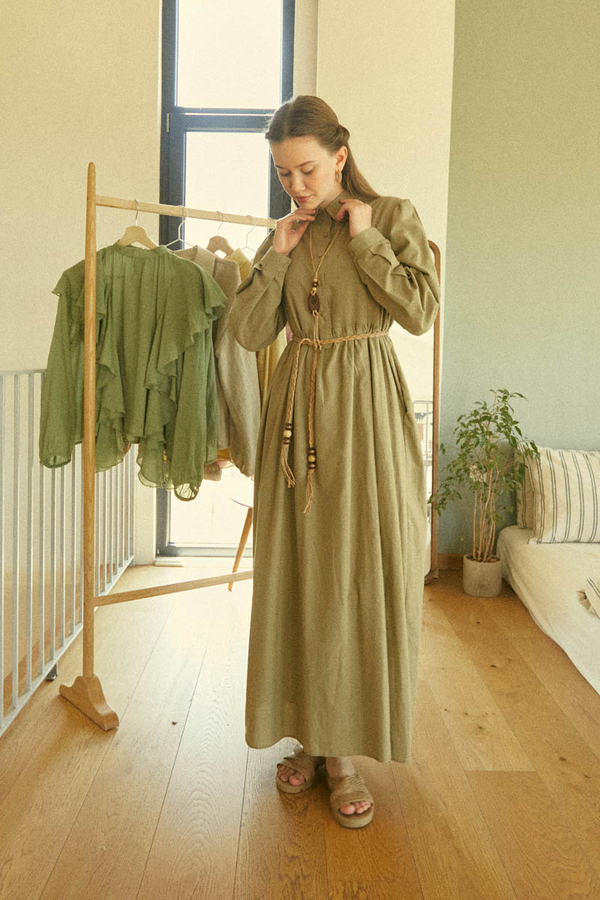 Slub Cotton Dress Khaki 