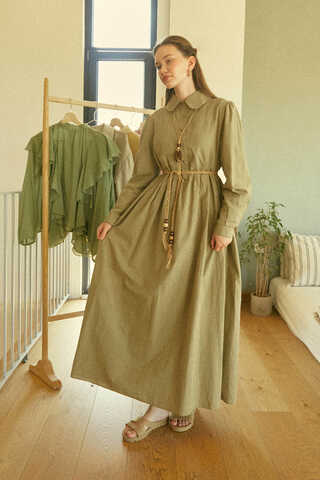Slub Cotton Dress Khaki - 2