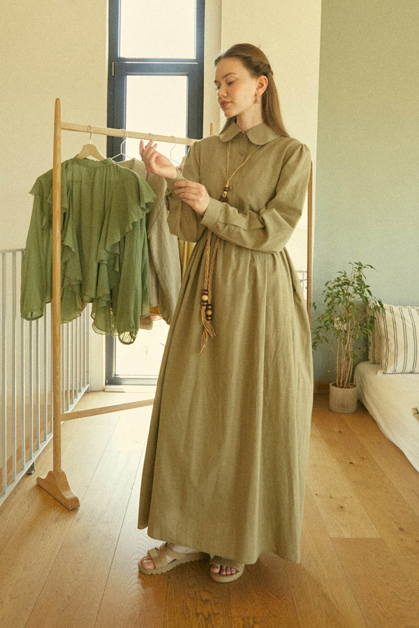Slub Cotton Dress Khaki - 3