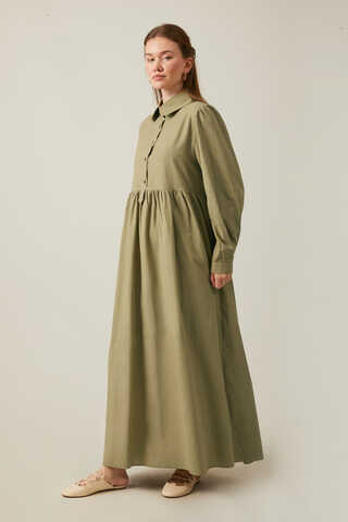 Slub Cotton Dress Khaki - 10