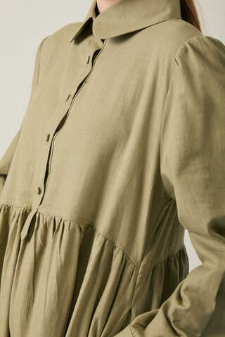 Slub Cotton Dress Khaki - 14
