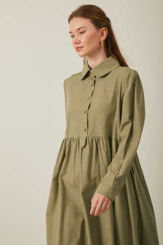 Slub Cotton Dress Khaki - 12