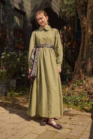 Slub Cotton Dress Khaki - 4