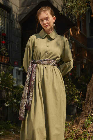 Slub Cotton Dress Khaki - 6