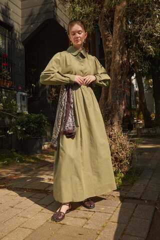 Slub Cotton Dress Khaki - 7