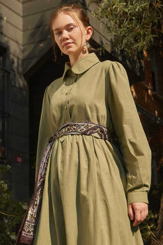 Slub Cotton Dress Khaki - 8