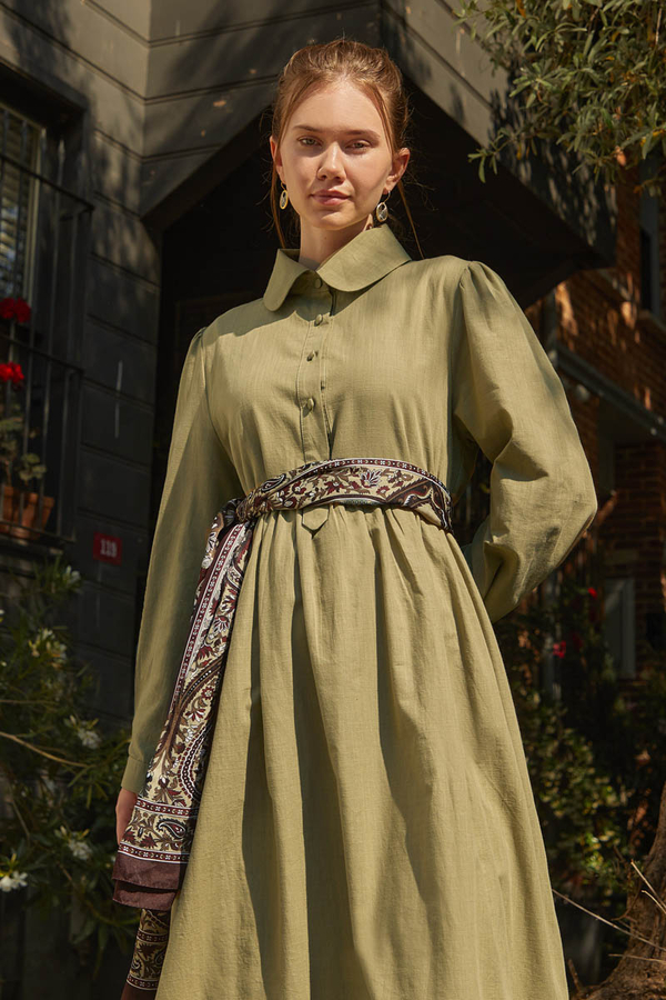 Slub Cotton Dress Khaki - 5