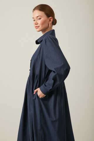 Slub Cotton Dress Navy Blue - 3