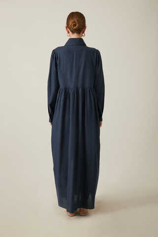 Slub Cotton Dress Navy Blue - 9