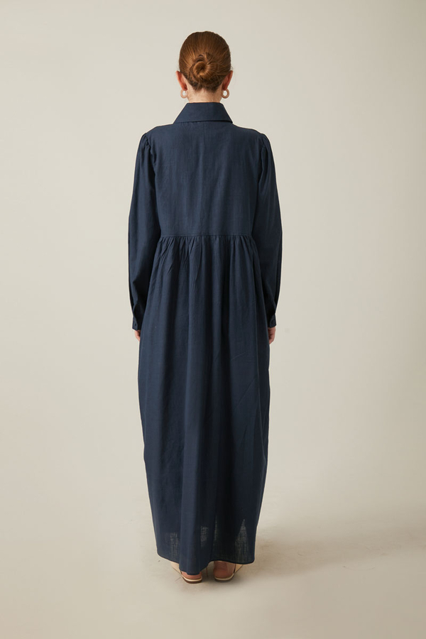 Slub Cotton Dress Navy Blue - 9