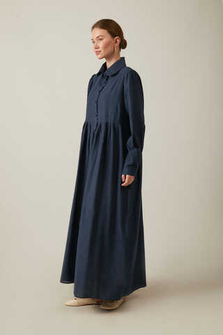 Slub Cotton Dress Navy Blue - 8