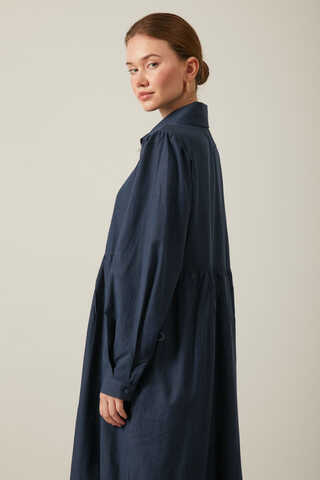 Slub Cotton Dress Navy Blue - 5