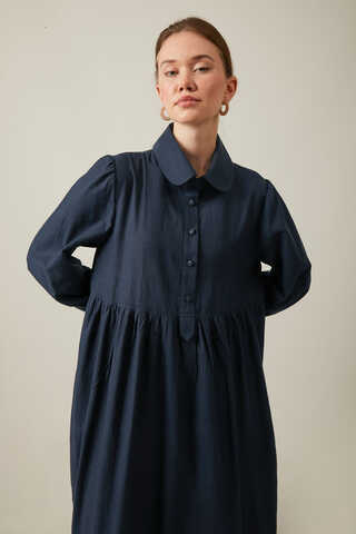 Slub Cotton Dress Navy Blue - 6