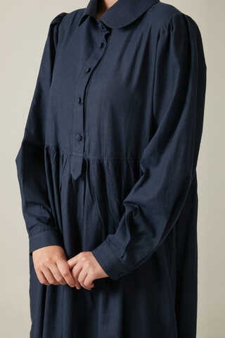 Slub Cotton Dress Navy Blue - 7