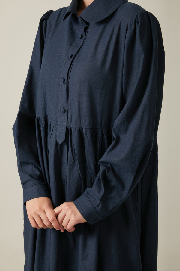 Slub Cotton Dress Navy Blue - 7