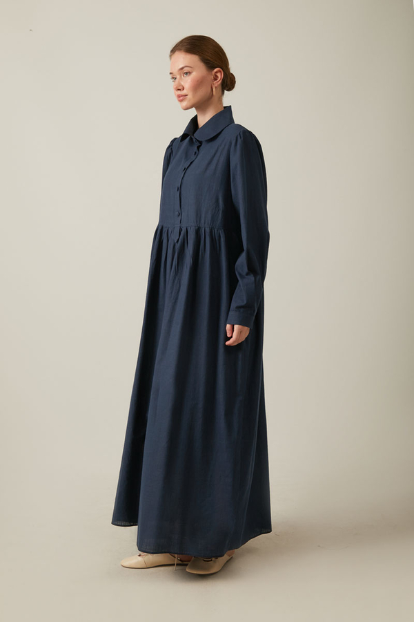 Slub Cotton Dress Navy Blue - 8