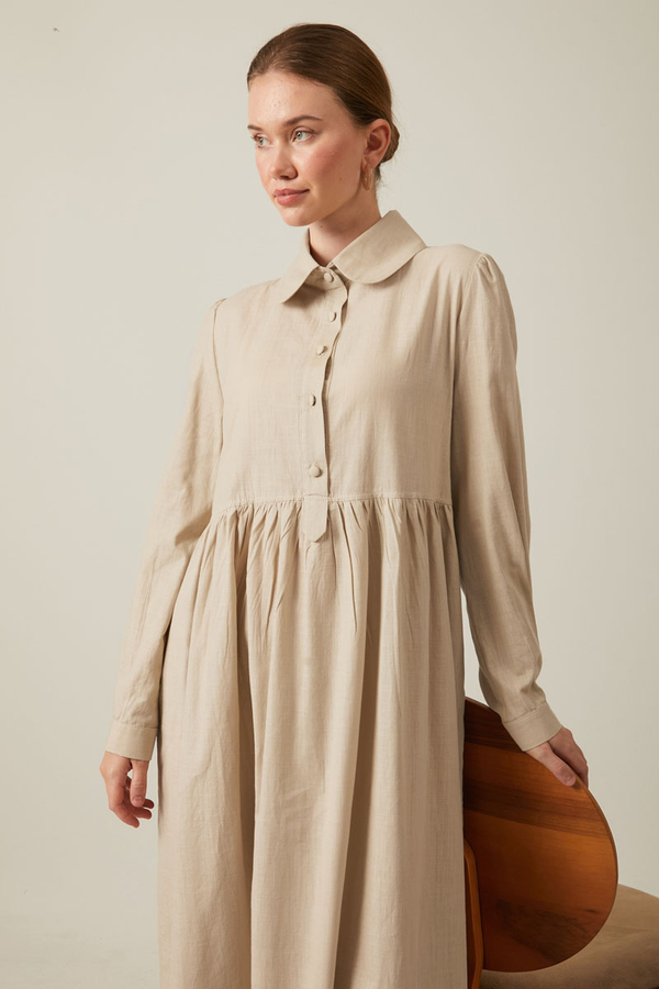 Slub Cotton Dress Stone - 1