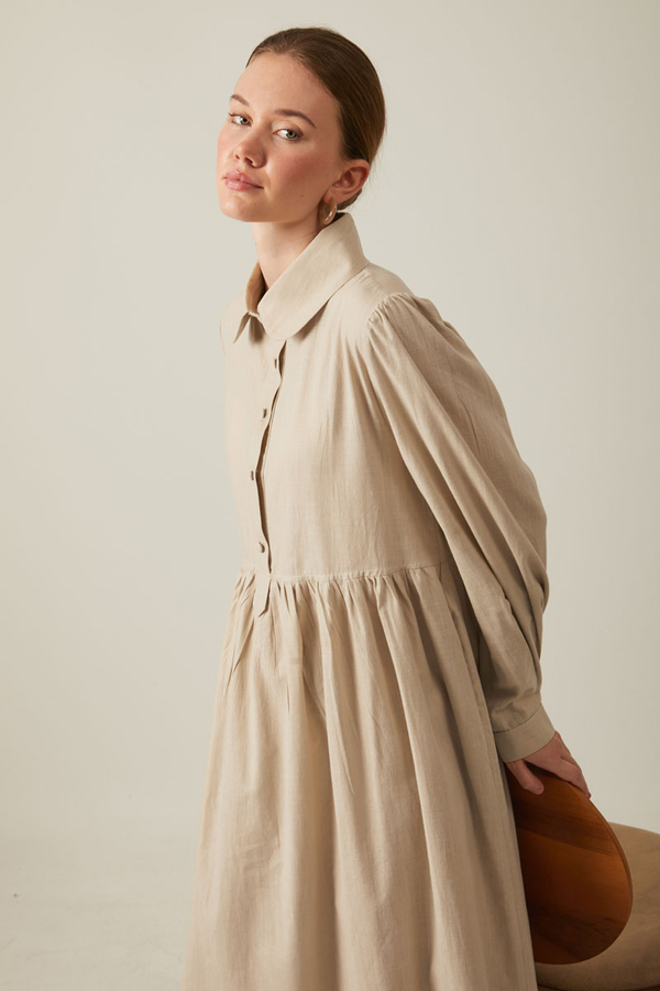 Slub Cotton Dress Stone - 6