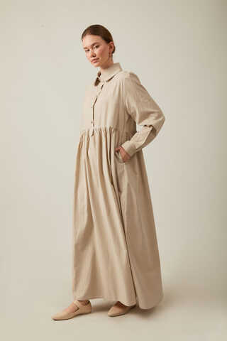 Slub Cotton Dress Stone - 12