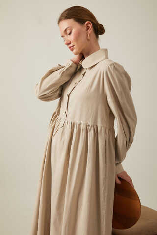 Slub Cotton Dress Stone - 8