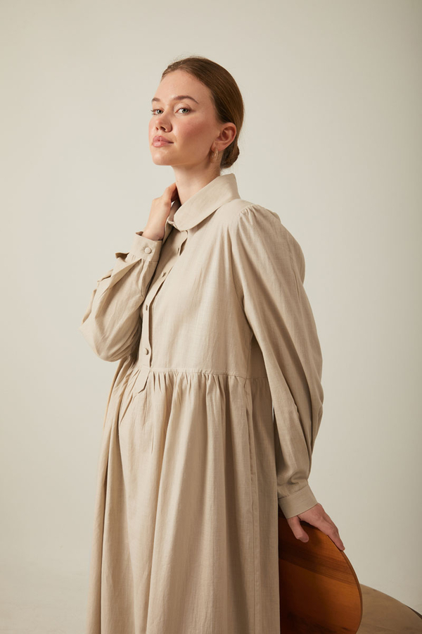 Slub Cotton Dress Stone - 9