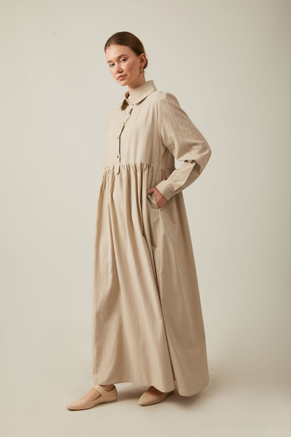 Slub Cotton Dress Stone - 12