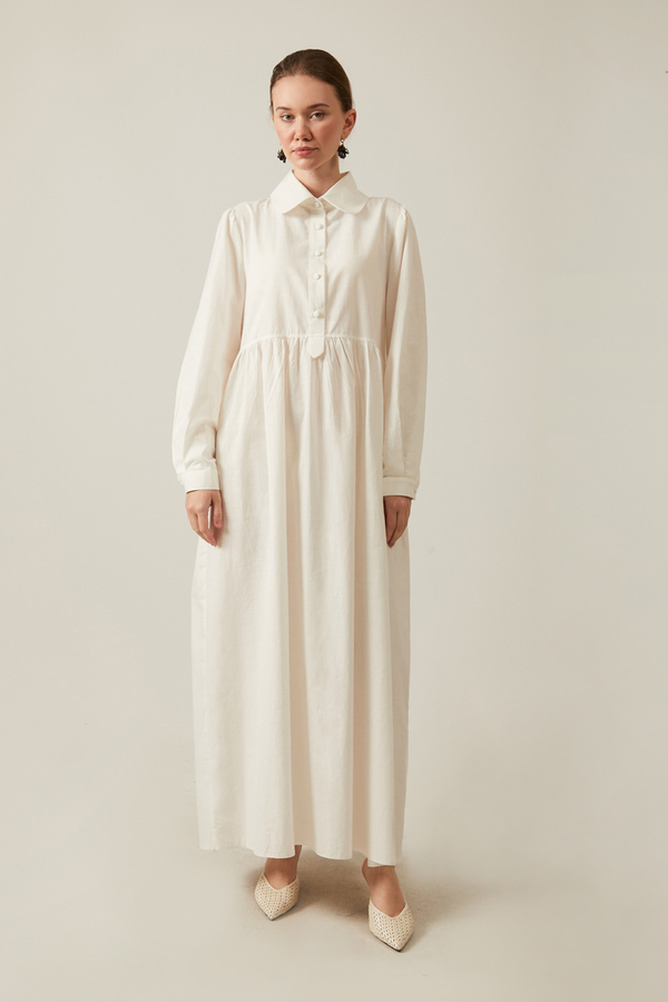 Slub Cotton Dress White - 14