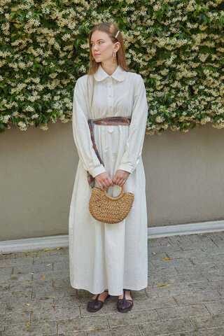 Slub Cotton Dress White - 3