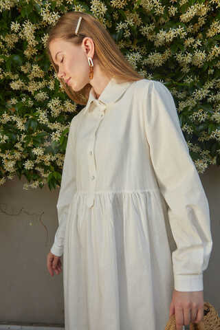 Slub Cotton Dress White - 7