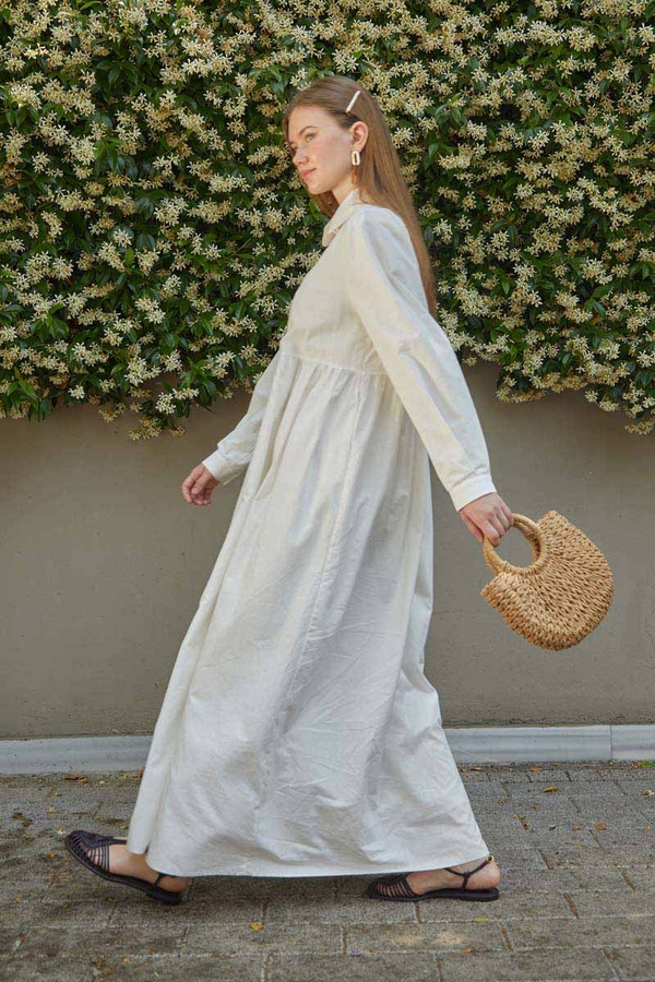 Slub Cotton Dress White - 10