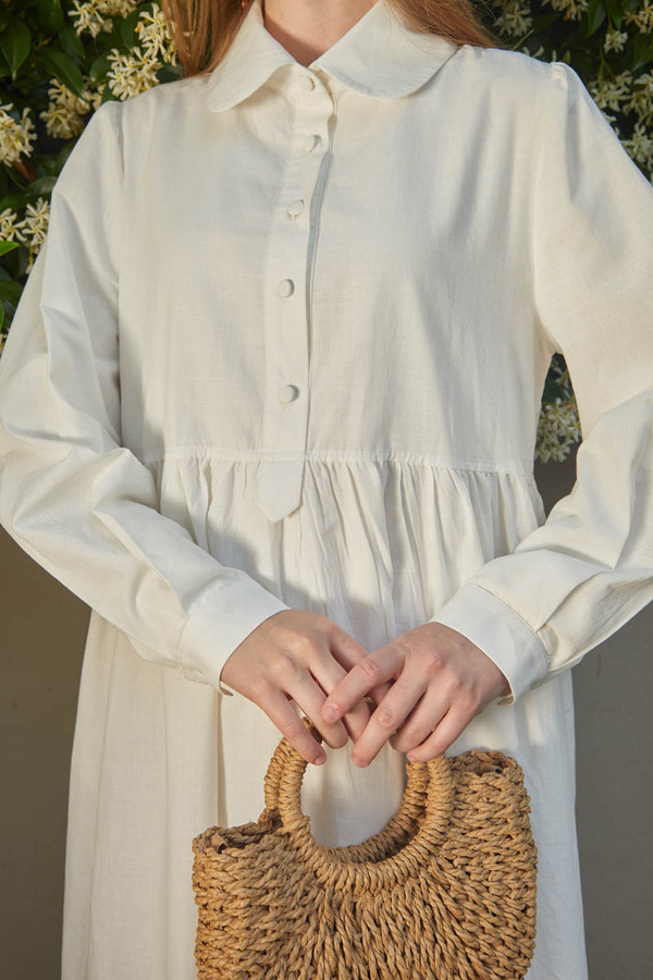 Slub Cotton Dress White - 11